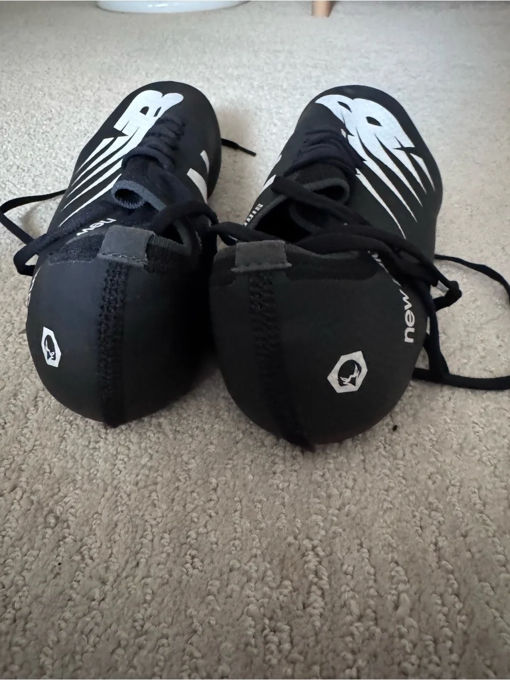 New Balance Black metal track cleats with White Logo 11sz